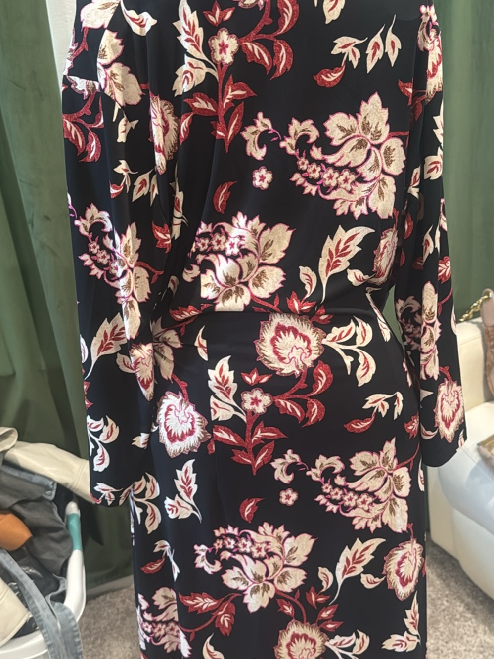 White House Black Market Black Maxi Dress with Red and Cream Floral Print